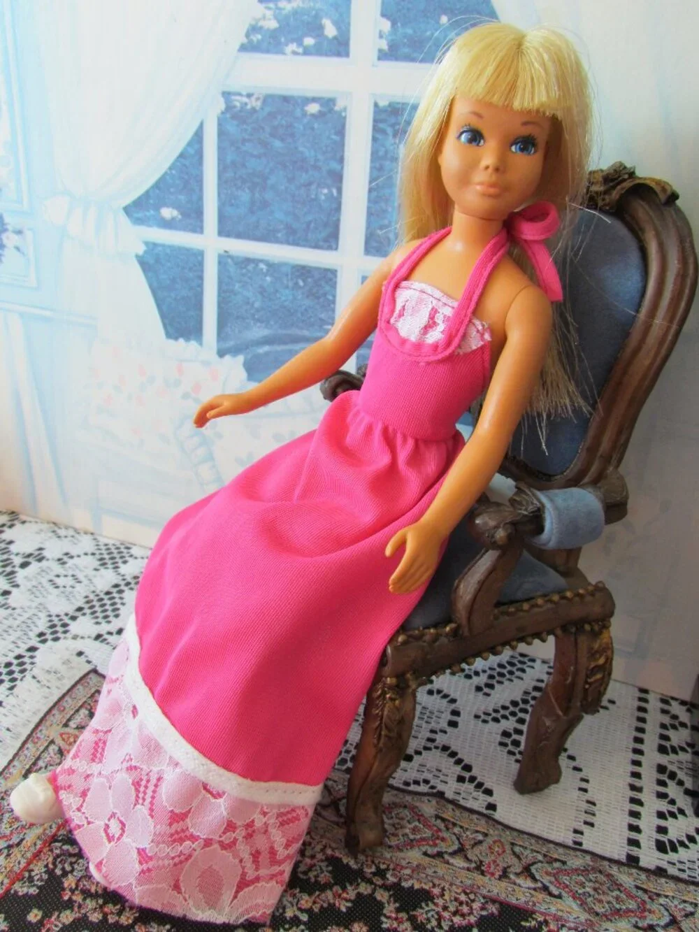 SKIPPER SUNSET MALIBU 1970 w CLOTHES, SHOES, COWGIRL OUTFIT, PINK LACY GOWN